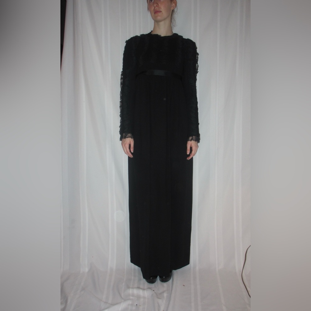 Beene Bazaar 1970s Black Empire Waist Dress